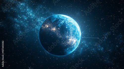 Futuristic Digital Blue Planet in Space