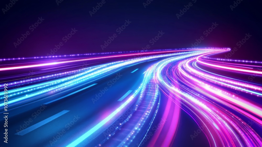 Abstract glowing lines on a dark background with a sense of motion and speed. Abstract glowing lines on a dark background with a sense of motion and speed.