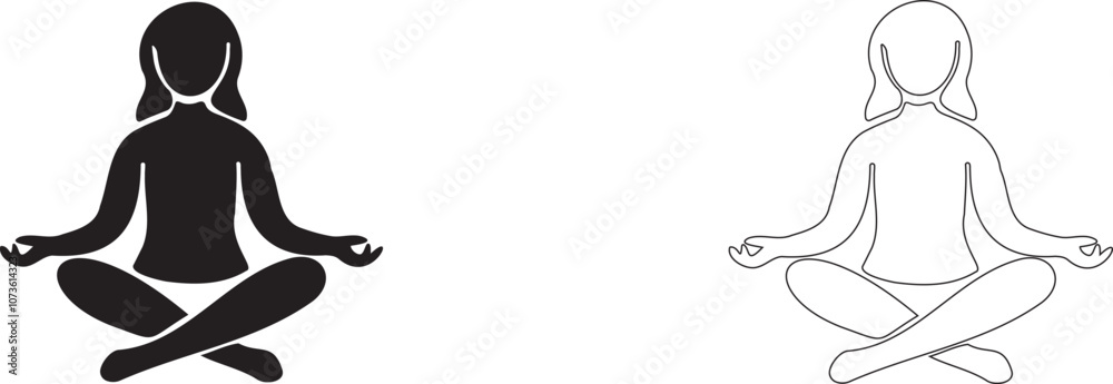 Woman sits in the lotus position. Vector silhouette. Yoga and meditation sign. Woman sits in the lotus position. Vector silhouette. Yoga and meditation sign.