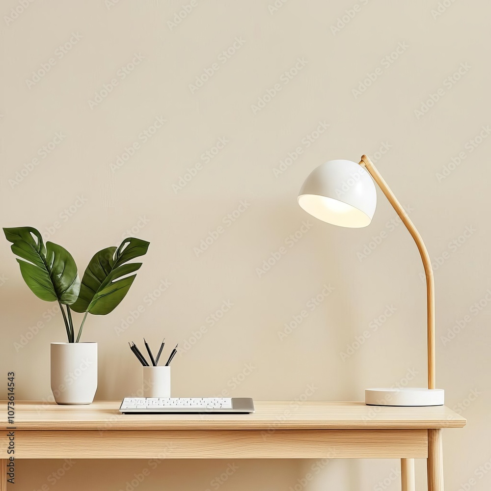 Soft ambient light in minimalist workspace, productive and calm, serene mood Soft ambient light in minimalist workspace, productive and calm, serene mood