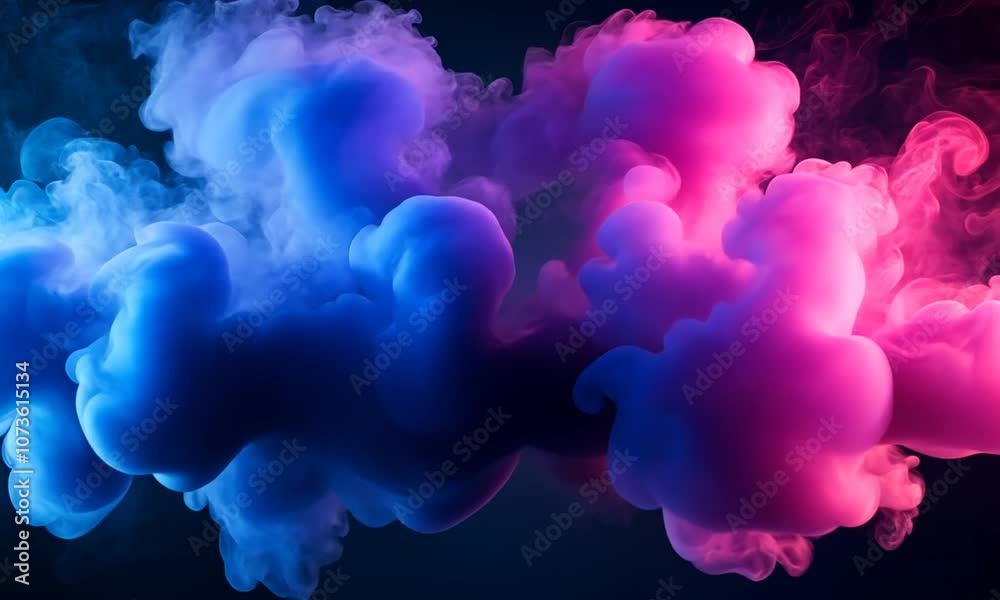 Abstract Blue and Pink Smoke Clouds on a Black Background