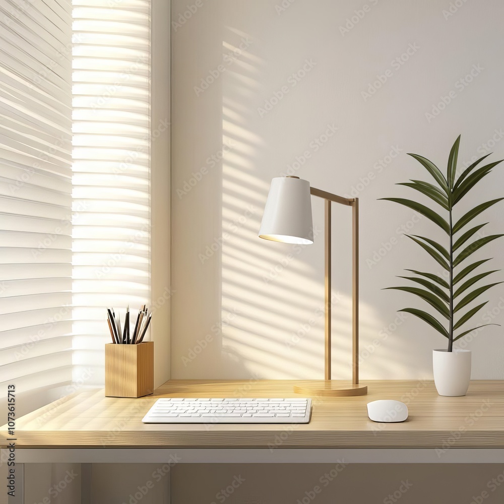 Soft diffused lighting in elegant home office, productive and serene workspace