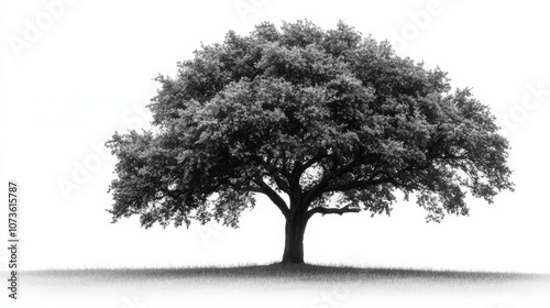 Solitary Oak Tree on White Background