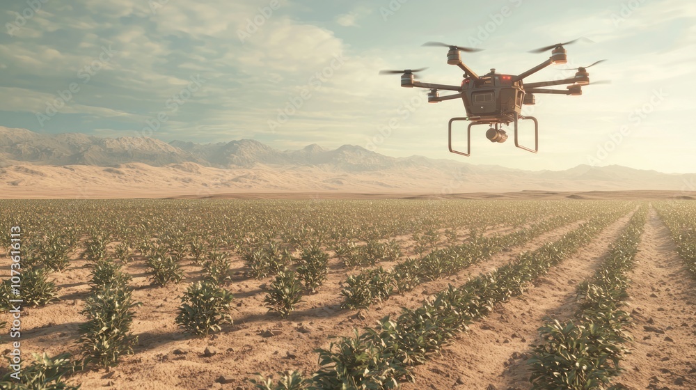 Futuristic Desert Agriculture: Advanced Solar-Powered Irrigation Systems Nurturing Vibrant Crops in Arid Landscape - Ultra-Detailed 3D Render Futuristic Desert Agriculture: Advanced Solar-Powered Irrigation Systems Nurturing Vibrant Crops in Arid Landscape - Ultra-Detailed 3D Render