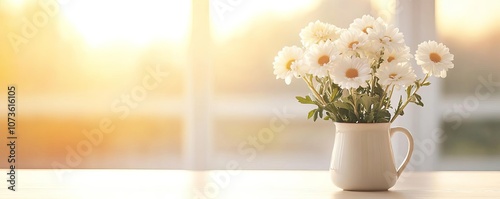 Tapety artystyczne Soft golden light on fresh flowers, warm and serene morning scene