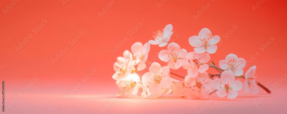 Soft pink lighting on a delicate flower arrangement, romantic and serene atmosphere Soft pink lighting on a delicate flower arrangement, romantic and serene atmosphere