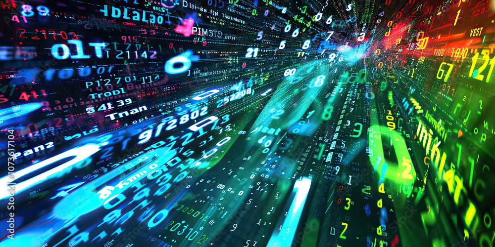 Data Display: An abstract mosaic of numbers and symbols in bright shades of blue, green, and red, showcasing the power of visualization. Data Display: An abstract mosaic of numbers and symbols in bright shades of blue, green, and red, showcasing the power of visualization.