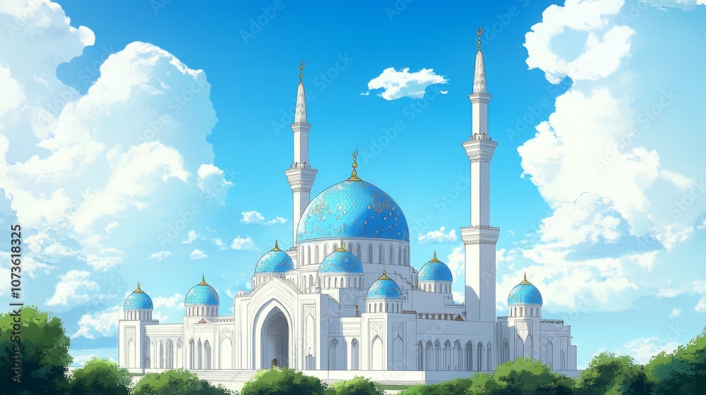 Naklejka premium Majestic Mosque with Blue Domes