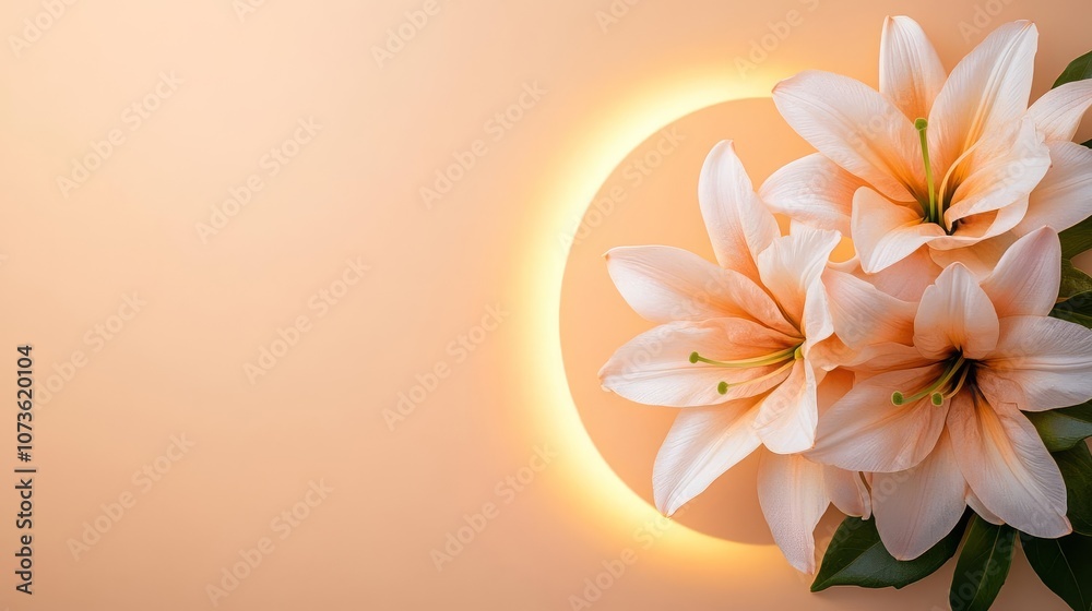 Fototapeta premium Warm golden light creating a halo effect around a delicate flower, serene and elegant
