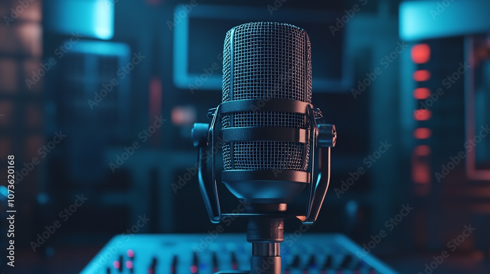 A Professional Microphone with a Waveform Pattern Displayed
A Professional Microphone with a Waveform Pattern Displayed