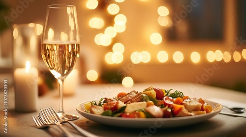 Warm golden light on family dinner table, cozy and inviting home scene