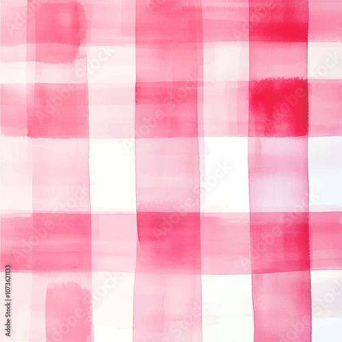 Watercolor pink calico plaid, rhombus, buffalo or lumberjack. Tartan pattern. Flannel, Memphis style, textile texture. Scottish zigzag weave. Vector illustration.
