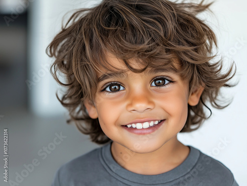 Playful child with a big smile and unkempt hair