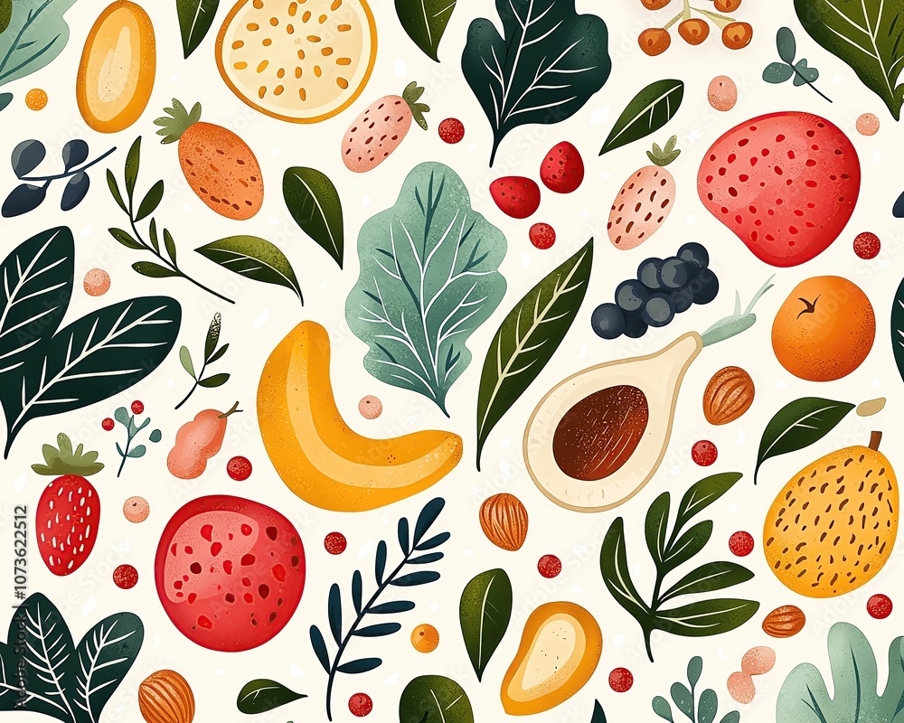 Health care fitness with nutrition and mental health Colorful fruits and leaves illustration design. Health care fitness with nutrition and mental health Colorful fruits and leaves illustration design.