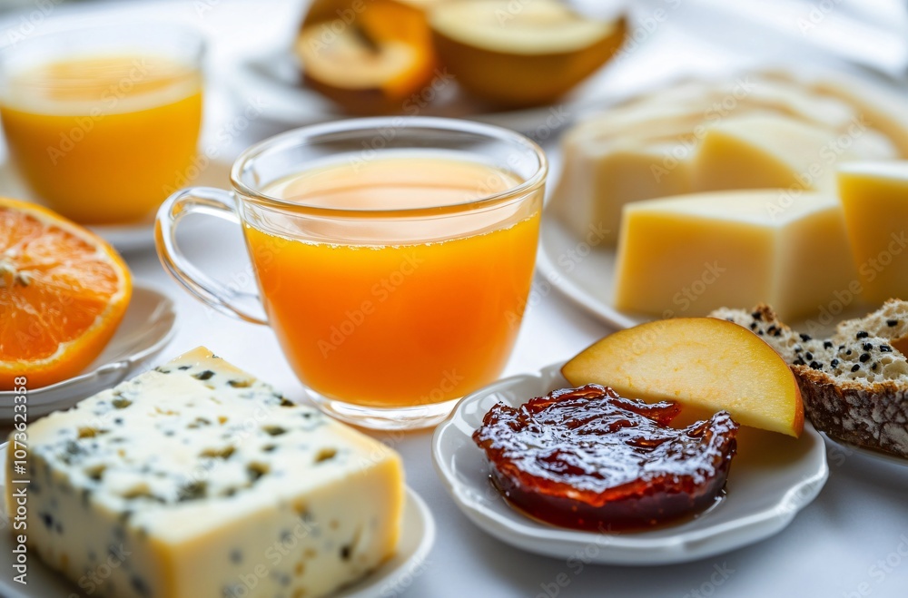 Delicious Breakfast Spread with Orange Juice and Cheese Delicious Breakfast Spread with Orange Juice and Cheese