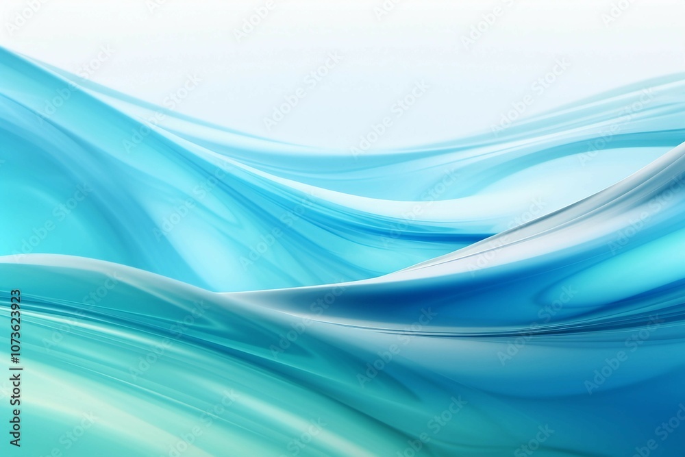Fototapeta premium 抽象テンプレート。白背景に透明感のある立体的な青緑と水色の波