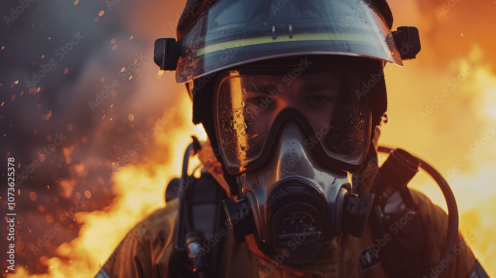 A Firefighter Battles Intense Flames While Wearing Protective Gear, Focused on Preventing the Fire From Spreading in a Forested Area During a Summer Wildfire