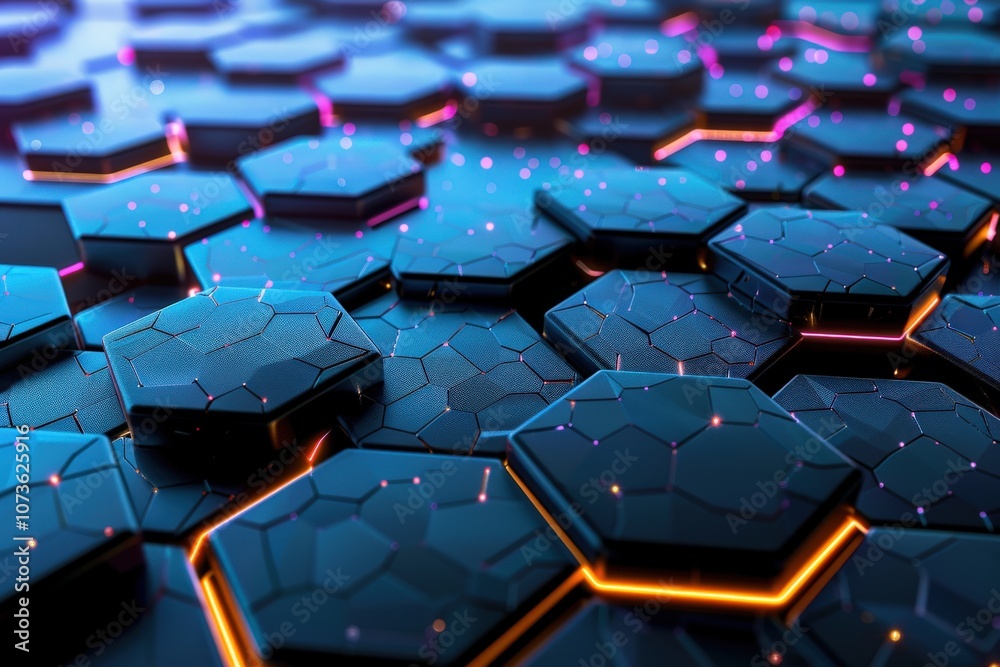 Obraz premium Abstract Hexagon Pattern with Glowing Lines and Dots