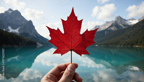 hand holding a red leaf