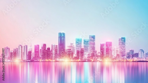 Abstract cityscape at night, illuminated by vibrant artificial lights, cyberpunk vibe