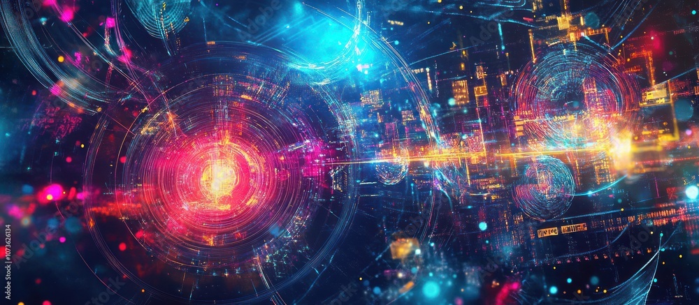 Obraz premium A vibrant digital abstract representation of technology and data flow.