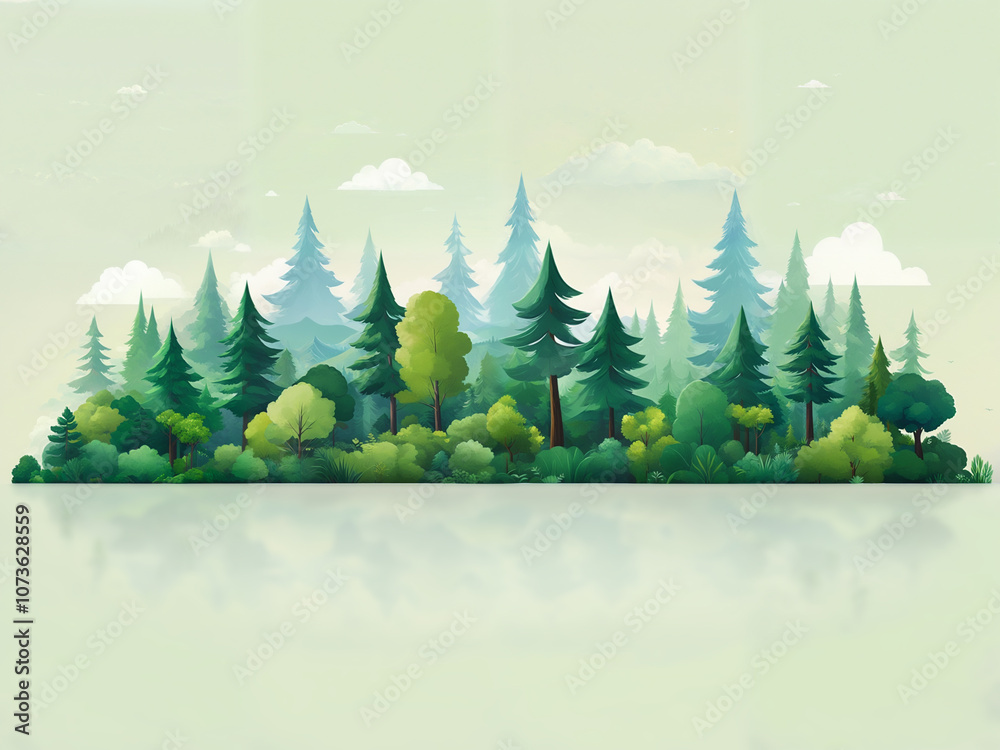 Fototapeta premium Generated cartoon illustration of forest or jungle mountain range landscape, isolated background.