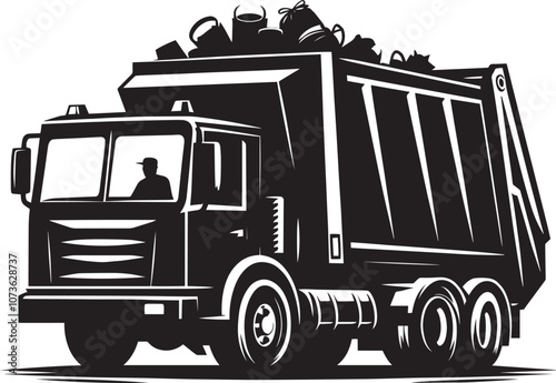 Garbage truck silhouette vector illustration isolated on a white background