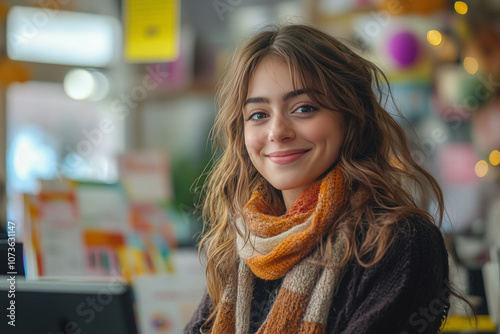 A cheerful bank teller assisting customers during the holiday season