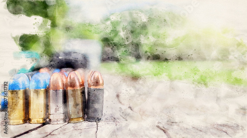 Various types of bullets displayed on a wooden surface, symbolizing the theme of firearm safety, the impact of violence, and the importance of responsible use and control of firearms.