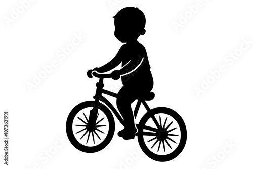 Baby Riding Bicycle Silhouette Vector in Minimalist Style.