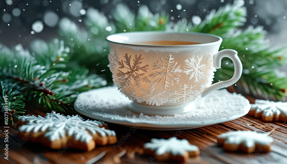 Christmas still life with a cup of coffee or tea and cookies, Generative AI Christmas still life with a cup of coffee or tea and cookies, Generative AI