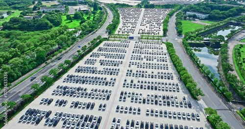 Large parking lot in the suburbs of Shanghai, China