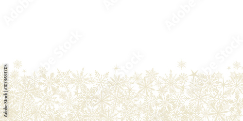 Elegant white minimalist winter background, white abstract snowflake banner, vector beige snow wallpaper, neutral footer design, isolated