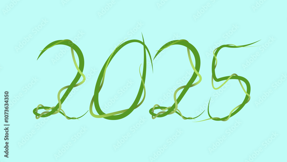 Obraz premium 2025 Vector art, Text 2025 with Vines Style, 2025 Plant Style.
