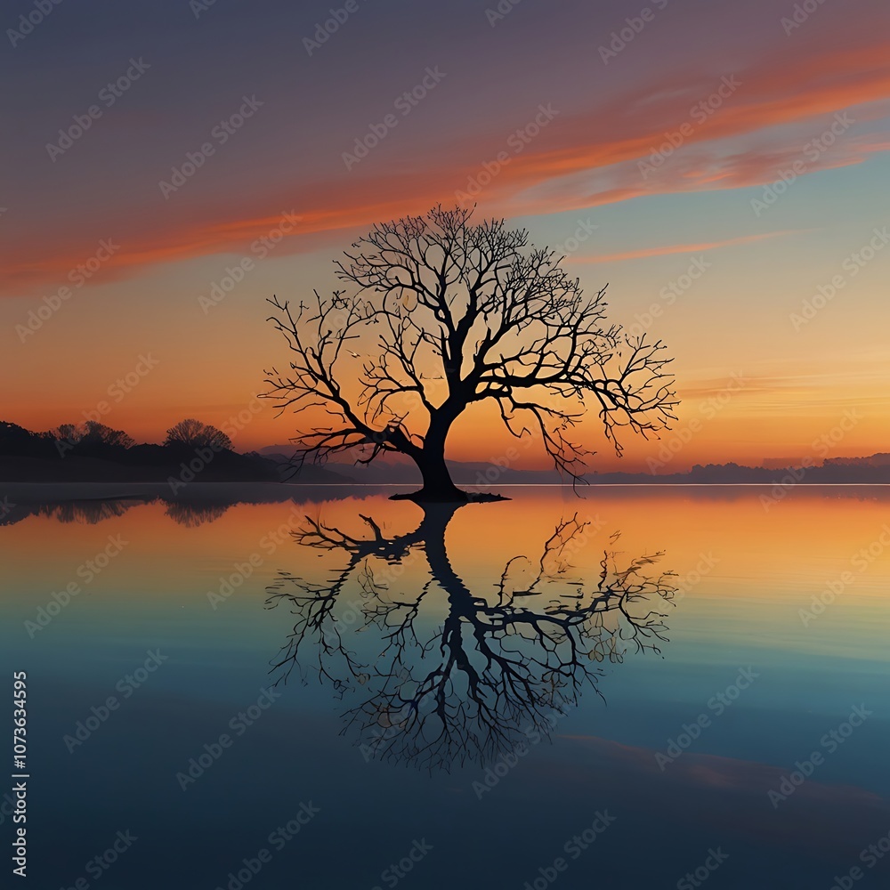 Naklejka premium sunset on the river