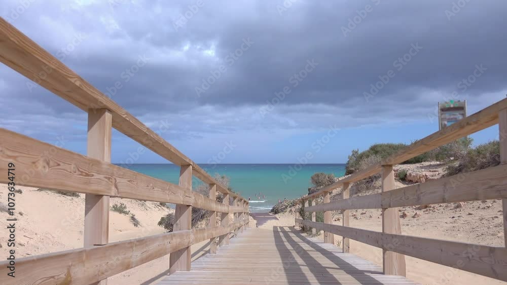 Entering a Beautiful Beach with a View of Azure Waters on Fuerteventura Island Spain in 4k Entering a Beautiful Beach with a View of Azure Waters on Fuerteventura Island Spain in 4k