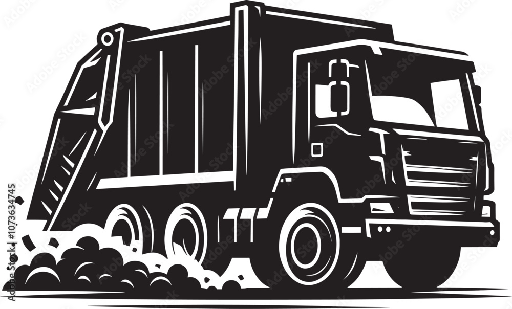 Garbage truck silhouette vector illustration isolated on a white background Garbage truck silhouette vector illustration isolated on a white background