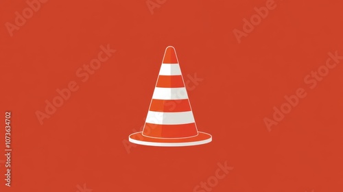 Traffic Cone on Red Background: Road Safety Symbol