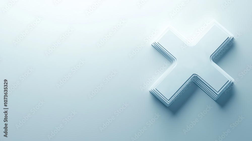 Fototapeta premium 3D rendered white cross symbol on a light background