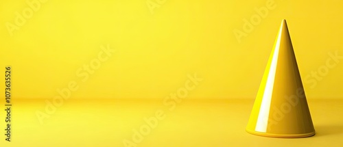Bright yellow traffic cone on a simple yellow background, ideal for warning signs and safety awareness. photo