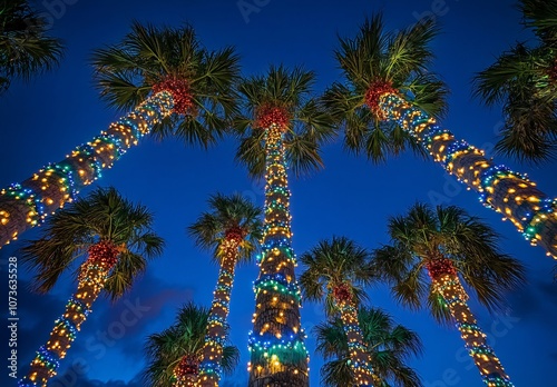 Florida Palm Trees Decorated With Christmas Lights