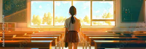 Female Teacher Standing in Front of Classroom photo