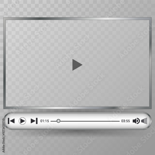 Realistic video player with shadow . Vector illustration.