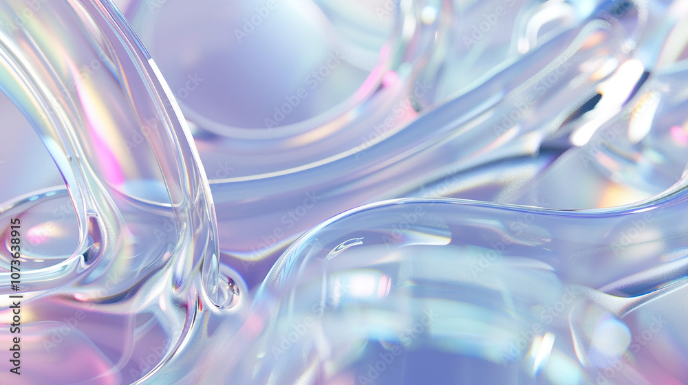 Abstract iridescent background of flowing liquid glass with holographic highlights. Abstract iridescent background of flowing liquid glass with holographic highlights.