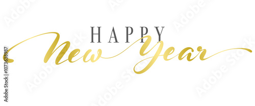 HAPPY NEW YEAR text lettering hand writen with gold ink	 photo