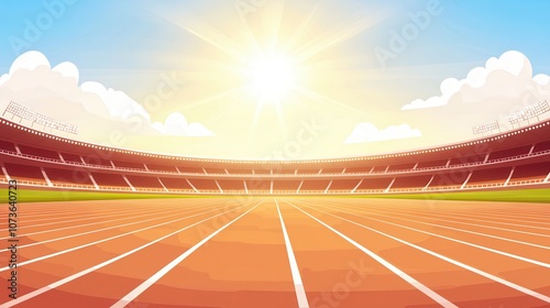 Running Track in Stadium with Bright Sun.