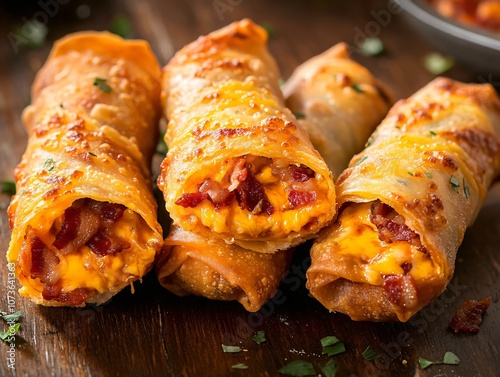 Cheesy Bacon Pizza Spring Rolls - Food Photography photo