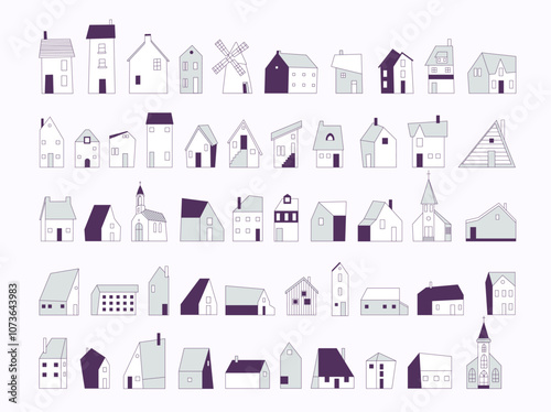Little houses in flat style. Vector illustration in scandinavian style. Editable colors and background.