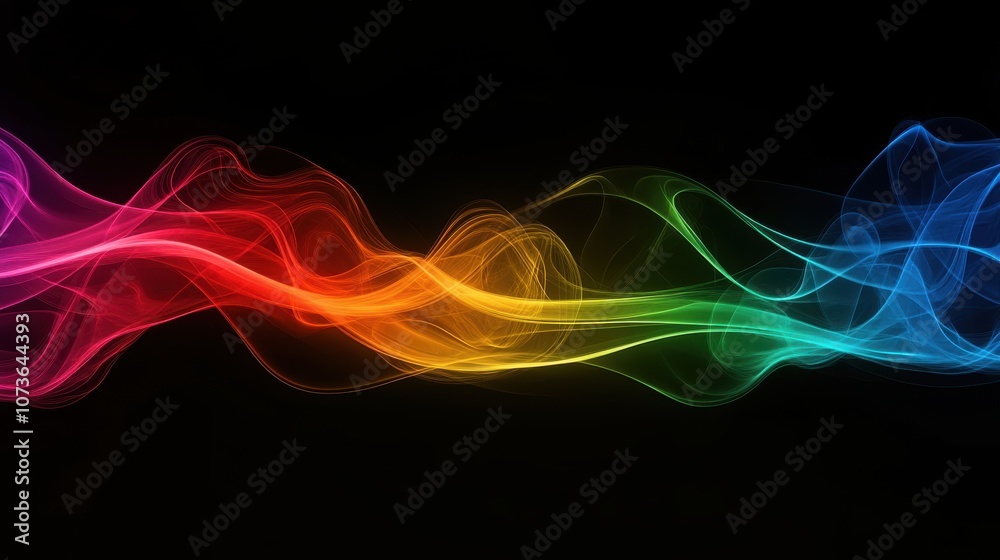 Fototapeta premium Abstract rainbow colored smoke flowing on a black background.
