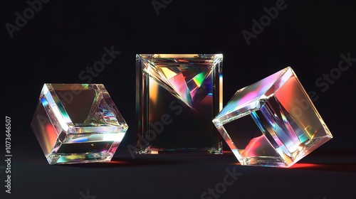 A Set of 3D Glass Square Shapes Exhibiting Refraction and Highlights

 photo